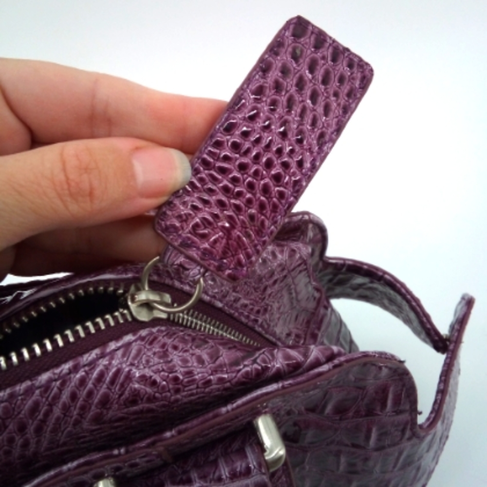 Jessica Simpson Faux Crocodile Purple Shoulder Bag Vegan Handbag Purse Gingham - Picture 5 of 15